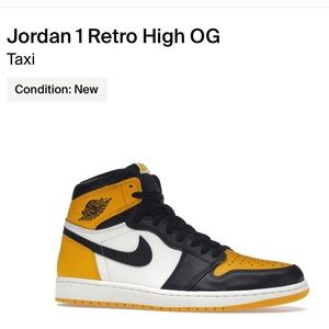 BNIB NEVER tried on.  Nike Air Jordan 1 Retro High OG Taxis.